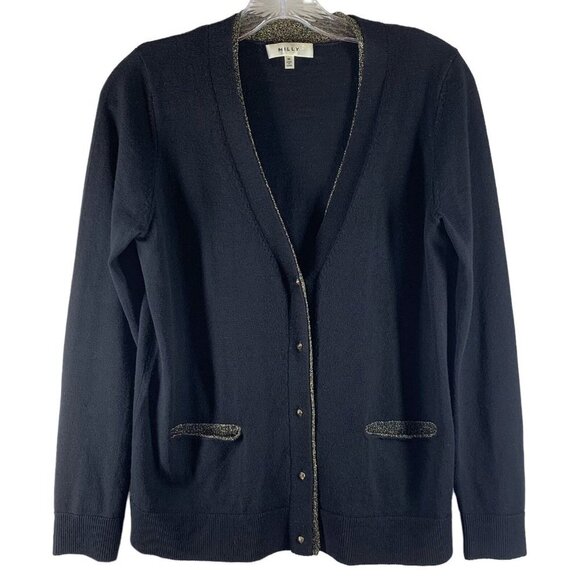 MILLY Black and Gold Merino Wool Cardigan Sweater Size Med - Picture 1 of 4